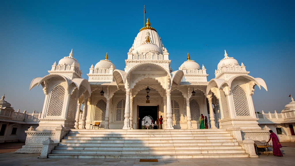 Agroha Dham Jain temple with white marble architecture and golden spire
