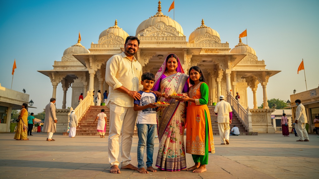 Family visiting Agroha Dham temple